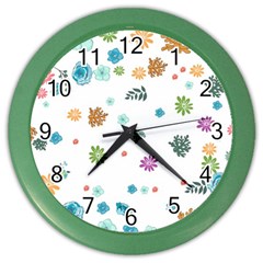 Flowers Flower Leaf Leaves Background Floral Flora Color Wall Clock by danenraven