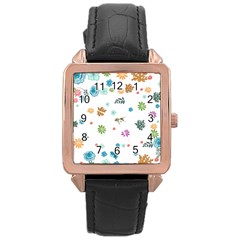 Flowers Flower Leaf Leaves Background Floral Flora Rose Gold Leather Watch  by danenraven