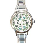 Leaves Leaf Green Nature Round Italian Charm Watch Front