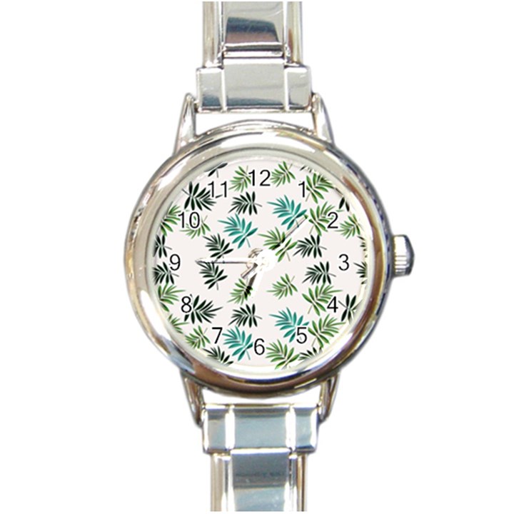 Leaves Leaf Green Nature Round Italian Charm Watch