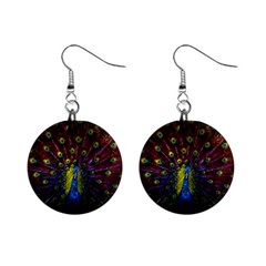 Beautiful Peacock Feather Mini Button Earrings