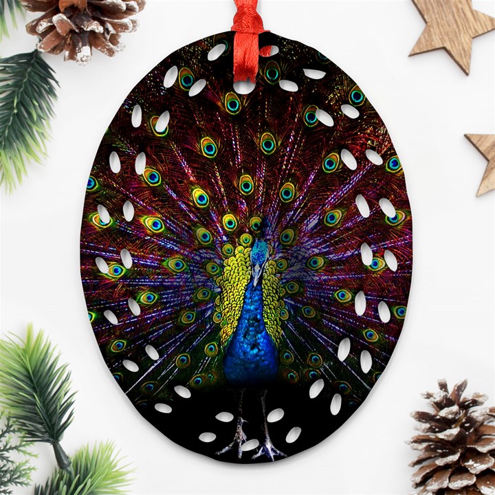 Beautiful Peacock Feather Oval Filigree Ornament (Two Sides)