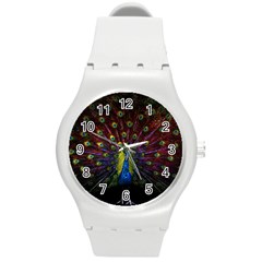 Beautiful Peacock Feather Round Plastic Sport Watch (m)