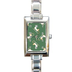 Gold Santa s Sleigh Green Print Rectangle Italian Charm Watch by TetiBright