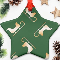 Gold Santa s Sleigh Green Print Ornament (star) by TetiBright