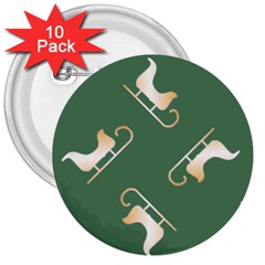 Gold Santa s Sleigh Green Print 3  Buttons (10 Pack)  by TetiBright