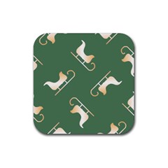 Gold Santa s Sleigh Green Print Rubber Coaster (square) by TetiBright