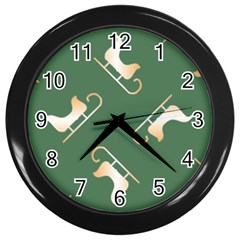 Gold Santa s Sleigh Green Print Wall Clock (black) by TetiBright