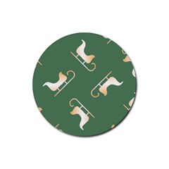 Gold Santa s Sleigh Green Print Rubber Coaster (round)