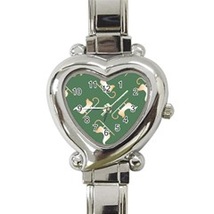 Gold Santa s Sleigh Green Print Heart Italian Charm Watch by TetiBright