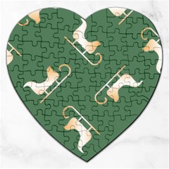 Gold Santa s Sleigh Green Print Jigsaw Puzzle (heart) by TetiBright