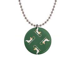 Gold Santa s Sleigh Green Print 1  Button Necklace by TetiBright