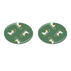 Gold Santa s Sleigh Green Print Cufflinks (oval) by TetiBright