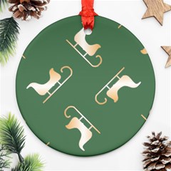 Gold Santa s Sleigh Green Print Round Ornament (two Sides) by TetiBright