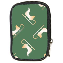 Gold Santa s Sleigh Green Print Compact Camera Leather Case by TetiBright