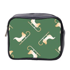 Gold Santa s Sleigh Green Print Mini Toiletries Bag (two Sides) by TetiBright