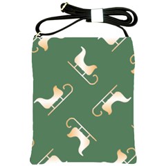 Gold Santa s Sleigh Green Print Shoulder Sling Bag