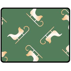 Gold Santa s Sleigh Green Print Fleece Blanket (medium) 