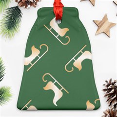 Gold Santa s Sleigh Green Print Ornament (bell) by TetiBright