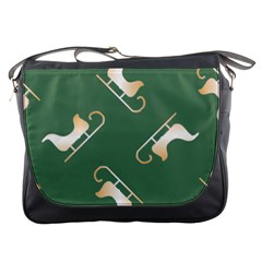 Gold Santa s Sleigh Green Print Messenger Bag by TetiBright