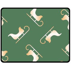 Gold Santa s Sleigh Green Print Double Sided Fleece Blanket (medium)  by TetiBright