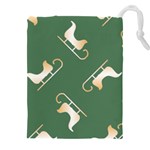 Gold Santa s sleigh green print Drawstring Pouch (4XL) Front