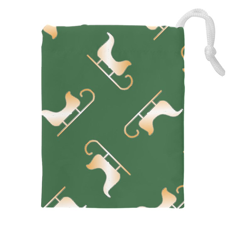 Gold Santa s sleigh green print Drawstring Pouch (4XL)