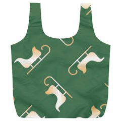 Gold Santa s Sleigh Green Print Full Print Recycle Bag (xxl)