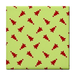 Red Christmas Tree Green Tile Coaster