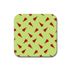 Red Christmas Tree Green Rubber Coaster (square) by TetiBright