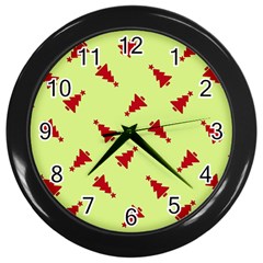 Red Christmas Tree Green Wall Clock (black) by TetiBright