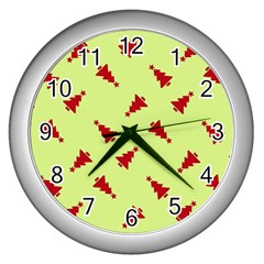 Red Christmas Tree Green Wall Clock (silver) by TetiBright