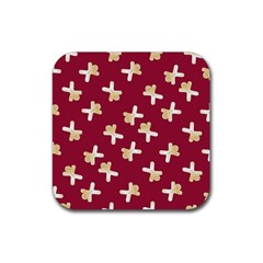 Gold Gingerbread Man Burgundy Rubber Coaster (square) by TetiBright