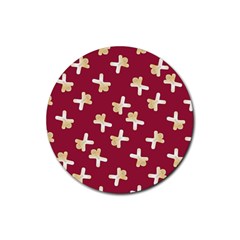 Gold Gingerbread Man Burgundy Rubber Round Coaster (4 Pack) by TetiBright