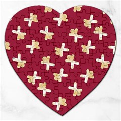 Gold Gingerbread Man Burgundy Jigsaw Puzzle (heart) by TetiBright