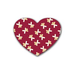 Gold Gingerbread Man Burgundy Rubber Coaster (heart)