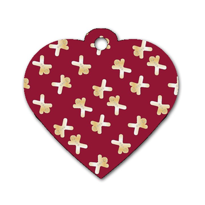 Gold Gingerbread Man Burgundy Dog Tag Heart (Two Sides)