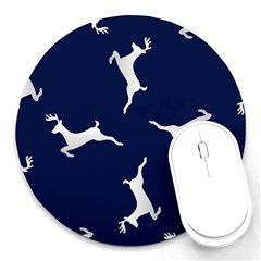 Silver Reindeer Blue Round Mousepads by TetiBright