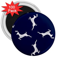 Silver Reindeer Blue 3  Magnets (100 Pack) by TetiBright