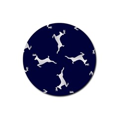 Silver Reindeer Blue Rubber Coaster (round) by TetiBright