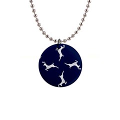 Silver Reindeer Blue 1  Button Necklace by TetiBright