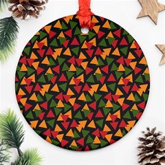 Ethiopian Triangles - Green, Yellow And Red Vibes Round Ornament (two Sides) by ConteMonfreyShop