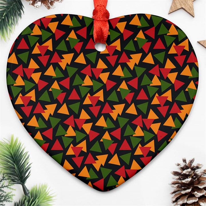 Ethiopian triangles - Green, yellow and red vibes Heart Ornament (Two Sides)