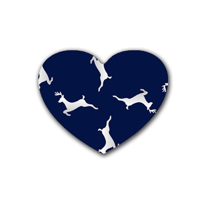 Silver Reindeer Blue Rubber Heart Coaster (4 pack)