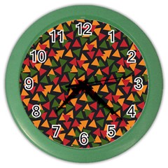 Ethiopian Triangles - Green, Yellow And Red Vibes Color Wall Clock by ConteMonfreyShop