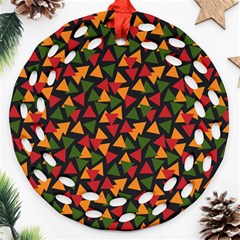 Ethiopian Triangles - Green, Yellow And Red Vibes Round Filigree Ornament (two Sides) by ConteMonfreyShop