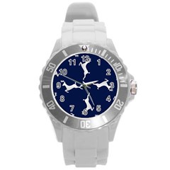 Silver Reindeer Blue Round Plastic Sport Watch (l) by TetiBright