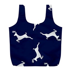 Silver Reindeer Blue Full Print Recycle Bag (l) by TetiBright