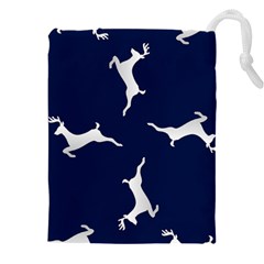 Silver Reindeer Blue Drawstring Pouch (4xl) by TetiBright