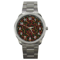 Ethiopian Inspired Doodles Abstract Sport Metal Watch by ConteMonfreyShop